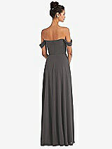 Rear View Thumbnail - Caviar Gray Off-the-Shoulder Draped Neckline Maxi Dress