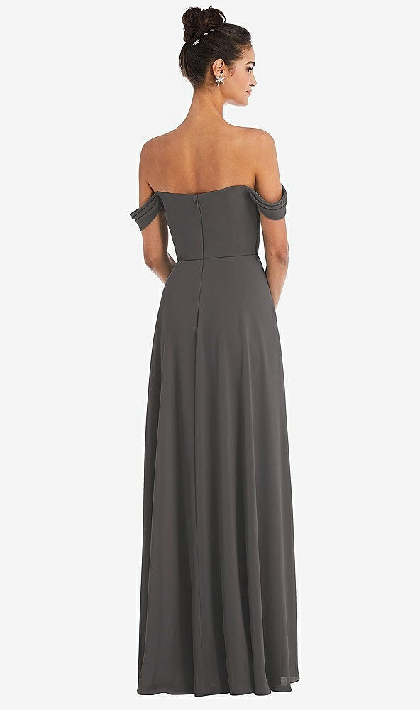 Back View - Caviar Gray Off-the-Shoulder Draped Neckline Maxi Dress