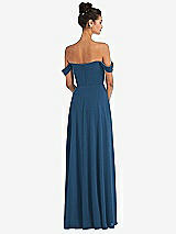 Rear View Thumbnail - Dusk Blue Off-the-Shoulder Draped Neckline Maxi Dress