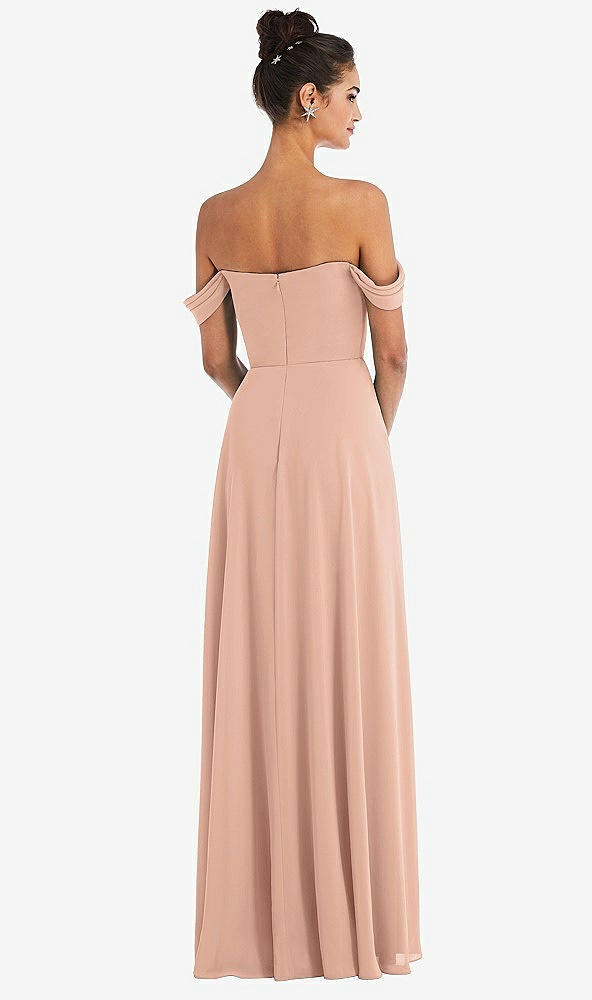 Back View - Pale Peach Off-the-Shoulder Draped Neckline Maxi Dress