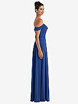 Side View Thumbnail - Classic Blue Off-the-Shoulder Draped Neckline Maxi Dress
