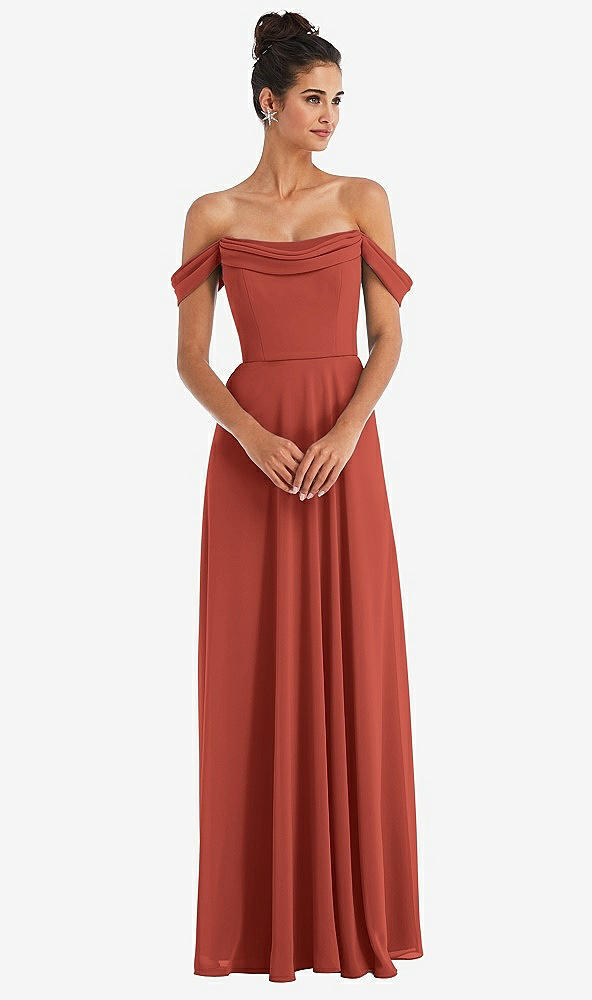Front View - Amber Sunset Off-the-Shoulder Draped Neckline Maxi Dress