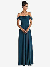 Front View Thumbnail - Atlantic Blue Off-the-Shoulder Draped Neckline Maxi Dress