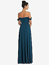 Rear View Thumbnail - Atlantic Blue Off-the-Shoulder Draped Neckline Maxi Dress