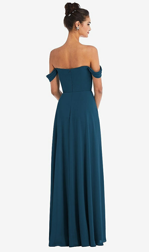 Back View - Atlantic Blue Off-the-Shoulder Draped Neckline Maxi Dress