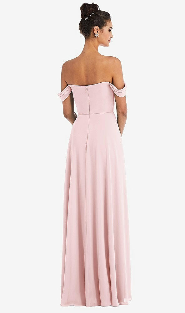 Back View - Ballet Pink Off-the-Shoulder Draped Neckline Maxi Dress