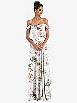 Front View Thumbnail - Butterfly Botanica Ivory Off-the-Shoulder Draped Neckline Maxi Dress