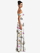 Side View Thumbnail - Butterfly Botanica Ivory Off-the-Shoulder Draped Neckline Maxi Dress
