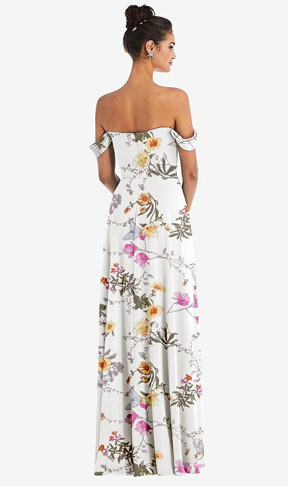 Back View - Butterfly Botanica Ivory Off-the-Shoulder Draped Neckline Maxi Dress