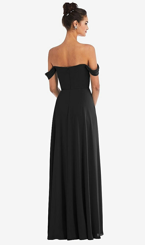 Back View - Black Off-the-Shoulder Draped Neckline Maxi Dress