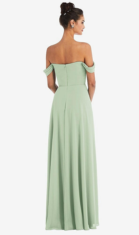 Back View - Celadon Off-the-Shoulder Draped Neckline Maxi Dress