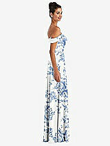 Side View Thumbnail - Cottage Rose Dusk Blue Off-the-Shoulder Draped Neckline Maxi Dress