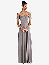 Front View Thumbnail - Cashmere Gray Off-the-Shoulder Draped Neckline Maxi Dress