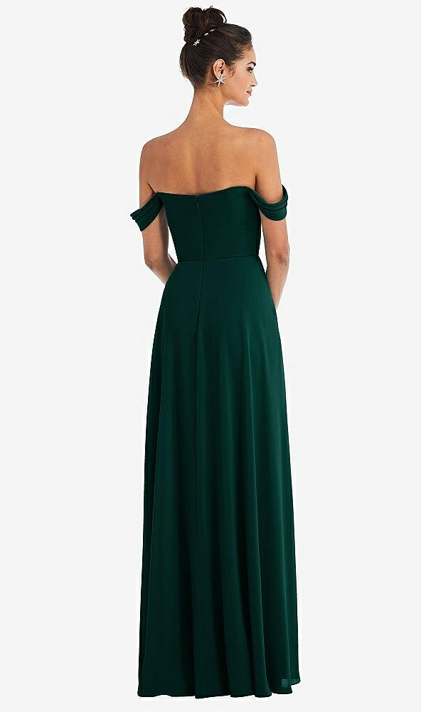 Back View - Evergreen Off-the-Shoulder Draped Neckline Maxi Dress