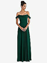 Front View Thumbnail - Hunter Green Off-the-Shoulder Draped Neckline Maxi Dress