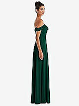 Side View Thumbnail - Hunter Green Off-the-Shoulder Draped Neckline Maxi Dress
