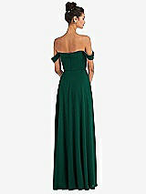 Rear View Thumbnail - Hunter Green Off-the-Shoulder Draped Neckline Maxi Dress