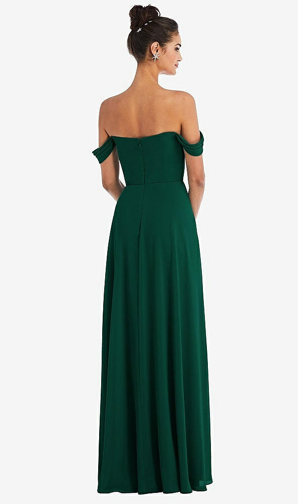 Back View - Hunter Green Off-the-Shoulder Draped Neckline Maxi Dress