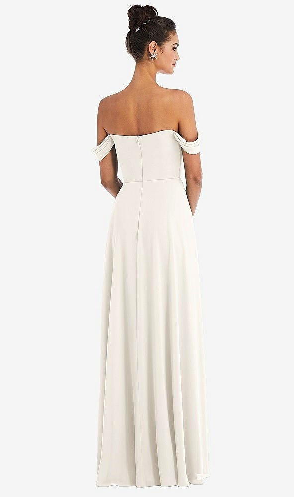 Back View - Ivory Off-the-Shoulder Draped Neckline Maxi Dress