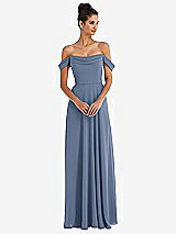 Front View Thumbnail - Larkspur Blue Off-the-Shoulder Draped Neckline Maxi Dress