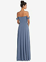 Rear View Thumbnail - Larkspur Blue Off-the-Shoulder Draped Neckline Maxi Dress
