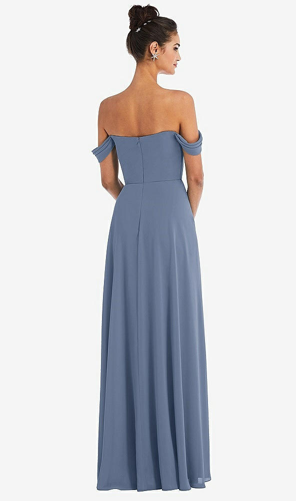 Back View - Larkspur Blue Off-the-Shoulder Draped Neckline Maxi Dress