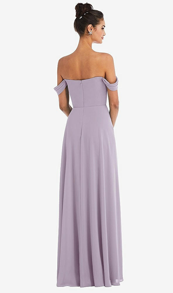 Back View - Lilac Haze Off-the-Shoulder Draped Neckline Maxi Dress