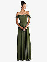 Front View Thumbnail - Olive Green Off-the-Shoulder Draped Neckline Maxi Dress