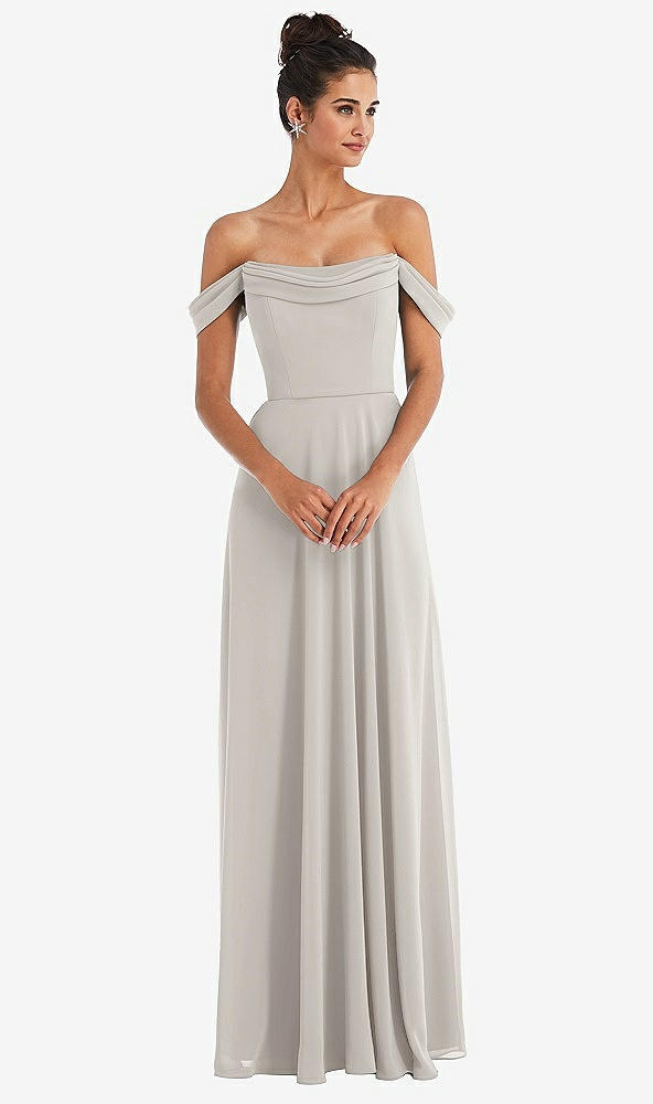 Front View - Oyster Off-the-Shoulder Draped Neckline Maxi Dress
