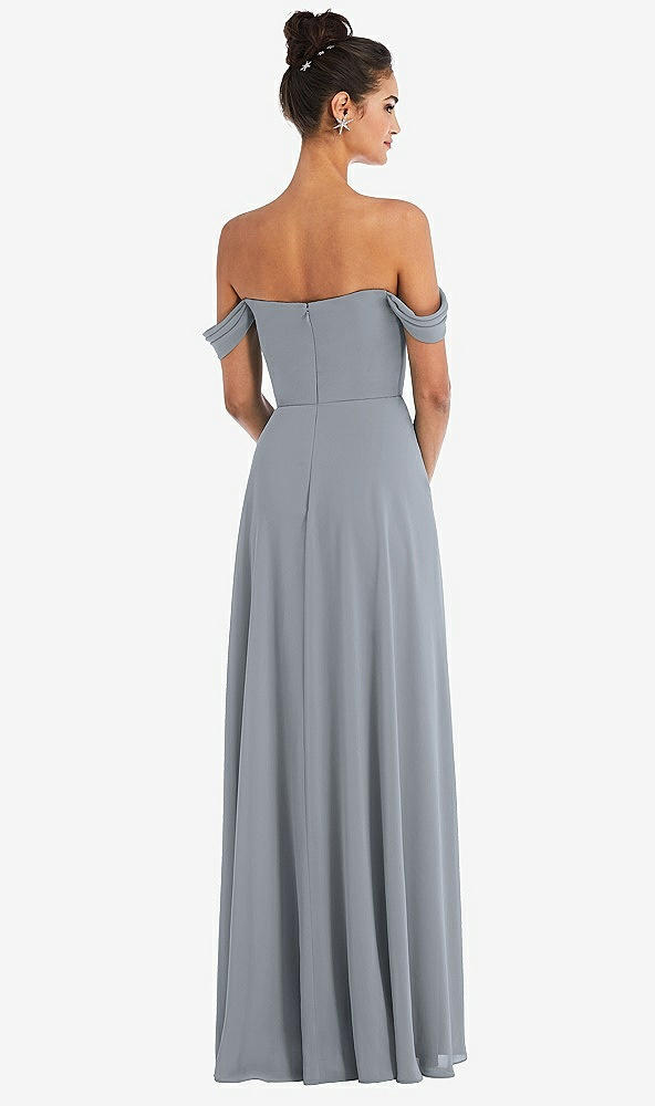 Back View - Platinum Off-the-Shoulder Draped Neckline Maxi Dress