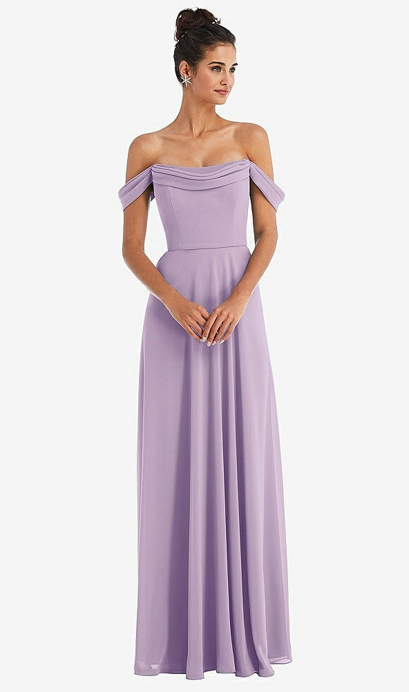 Front View - Pale Purple Off-the-Shoulder Draped Neckline Maxi Dress
