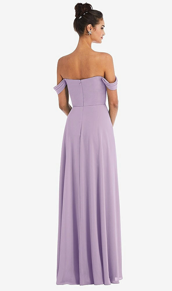 Back View - Pale Purple Off-the-Shoulder Draped Neckline Maxi Dress