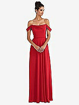 Front View Thumbnail - Parisian Red Off-the-Shoulder Draped Neckline Maxi Dress