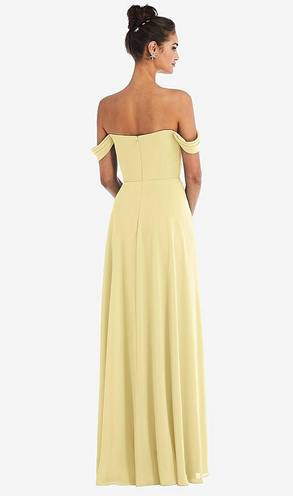 Back View - Pale Yellow Off-the-Shoulder Draped Neckline Maxi Dress