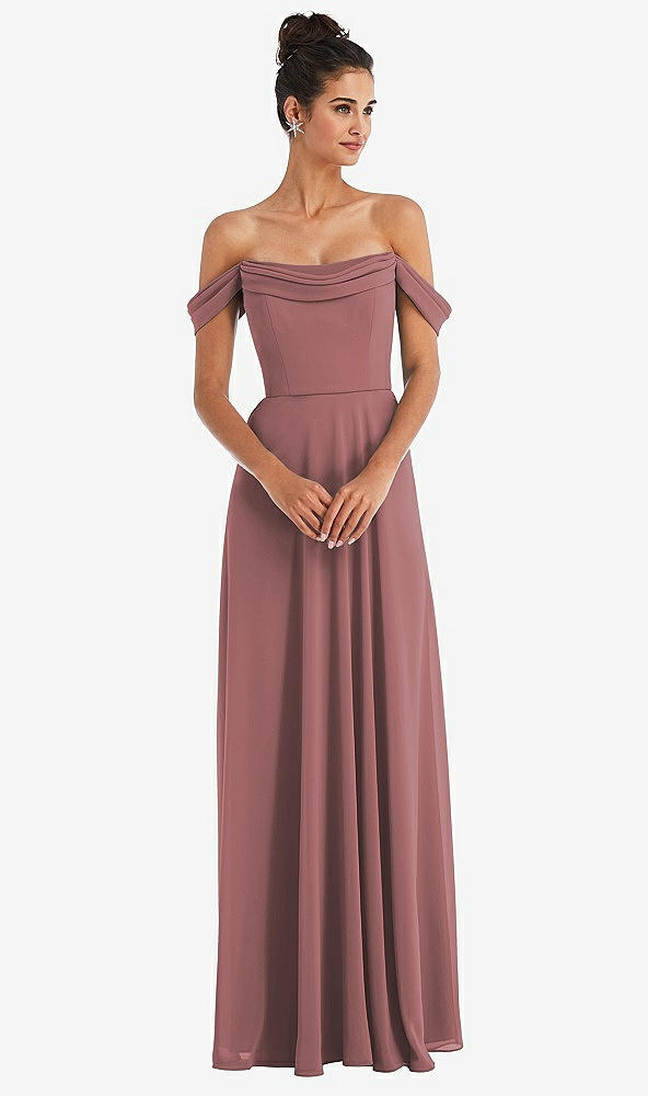 Front View - Rosewood Off-the-Shoulder Draped Neckline Maxi Dress