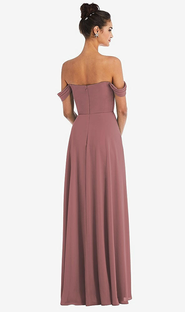 Back View - Rosewood Off-the-Shoulder Draped Neckline Maxi Dress