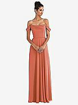 Front View Thumbnail - Terracotta Copper Off-the-Shoulder Draped Neckline Maxi Dress