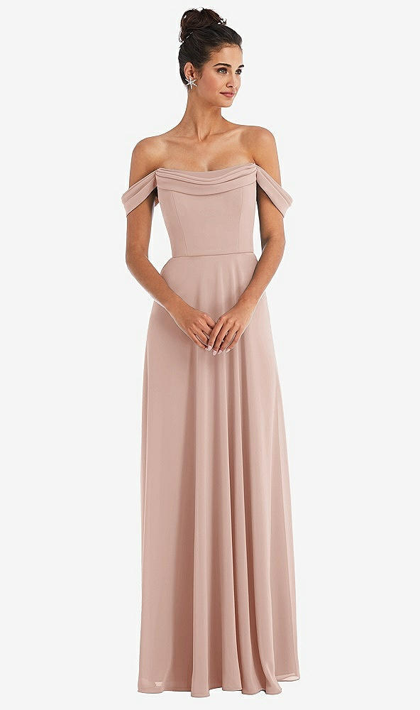 Front View - Toasted Sugar Off-the-Shoulder Draped Neckline Maxi Dress