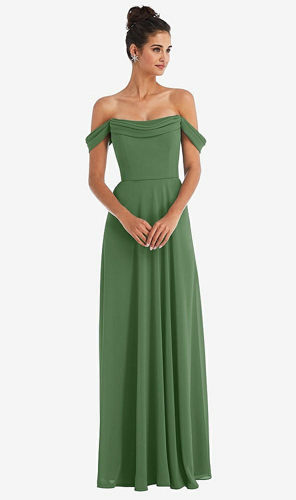 Front View - Vineyard Green Off-the-Shoulder Draped Neckline Maxi Dress