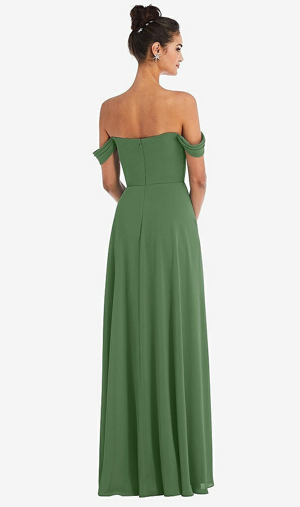 Back View - Vineyard Green Off-the-Shoulder Draped Neckline Maxi Dress