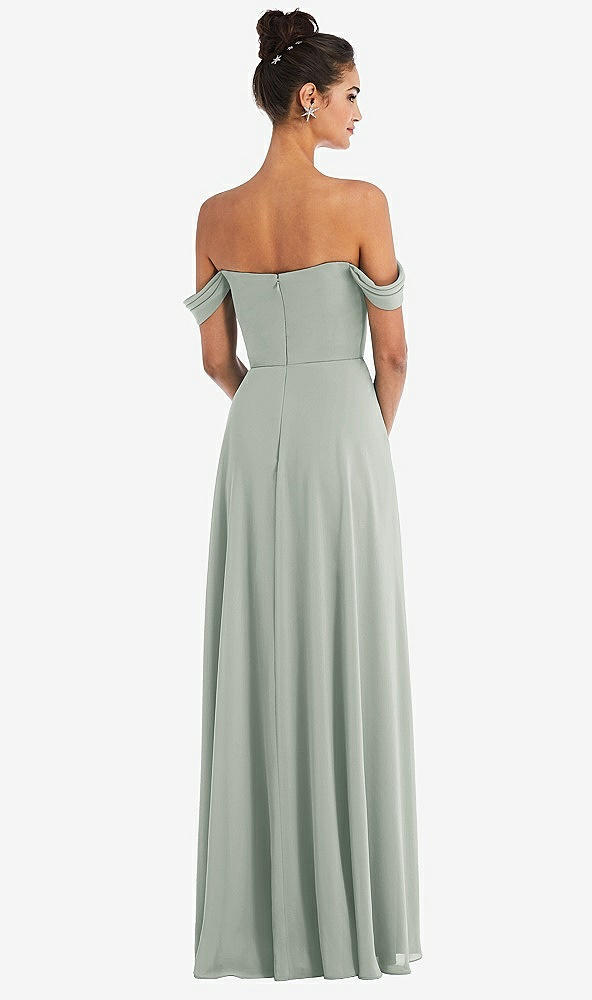 Back View - Willow Green Off-the-Shoulder Draped Neckline Maxi Dress