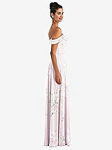 Side View Thumbnail - Watercolor Print Off-the-Shoulder Draped Neckline Maxi Dress