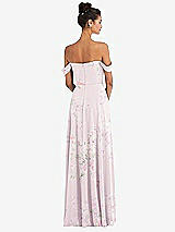 Rear View Thumbnail - Watercolor Print Off-the-Shoulder Draped Neckline Maxi Dress