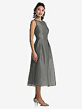 Side View Thumbnail - Charcoal Gray Bateau Neck Open-Back Pleated Skirt Midi Dress