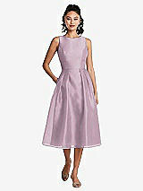 Front View Thumbnail - Suede Rose Bateau Neck Open-Back Pleated Skirt Midi Dress
