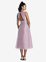Rear View Thumbnail - Suede Rose Bateau Neck Open-Back Pleated Skirt Midi Dress