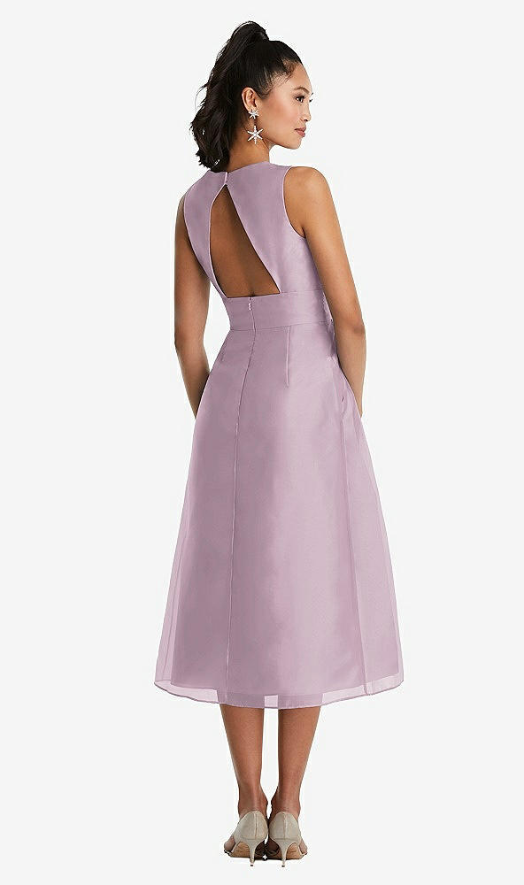 Back View - Suede Rose Bateau Neck Open-Back Pleated Skirt Midi Dress