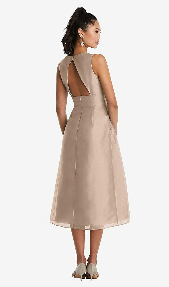 Back View - Topaz Bateau Neck Open-Back Pleated Skirt Midi Dress