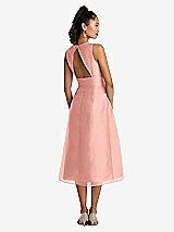 Rear View Thumbnail - Apricot Bateau Neck Open-Back Pleated Skirt Midi Dress