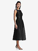 Side View Thumbnail - Black Bateau Neck Open-Back Pleated Skirt Midi Dress